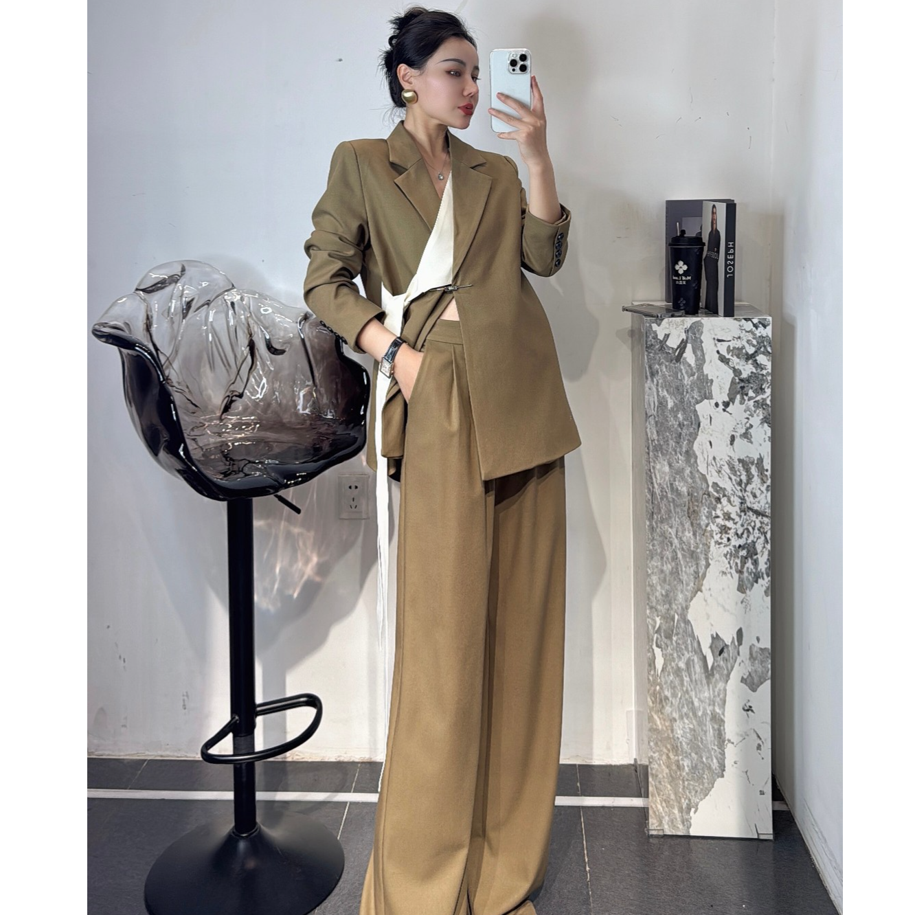 羊毛西服套装个性上档次高级感西装网红气质女款职场红色秋冬外套