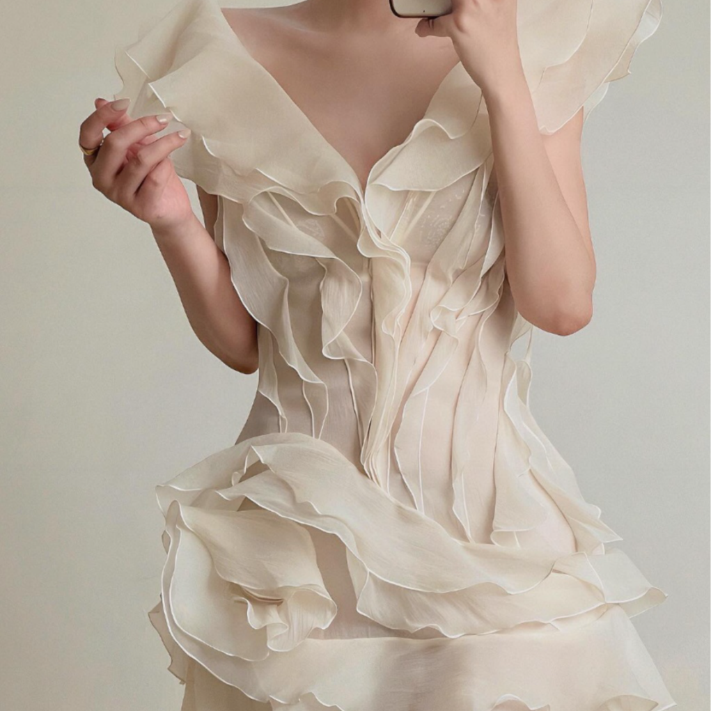 Younger Lady（清仓）法式浪漫小众一字肩荷叶边多穿连衣裙辣短裙