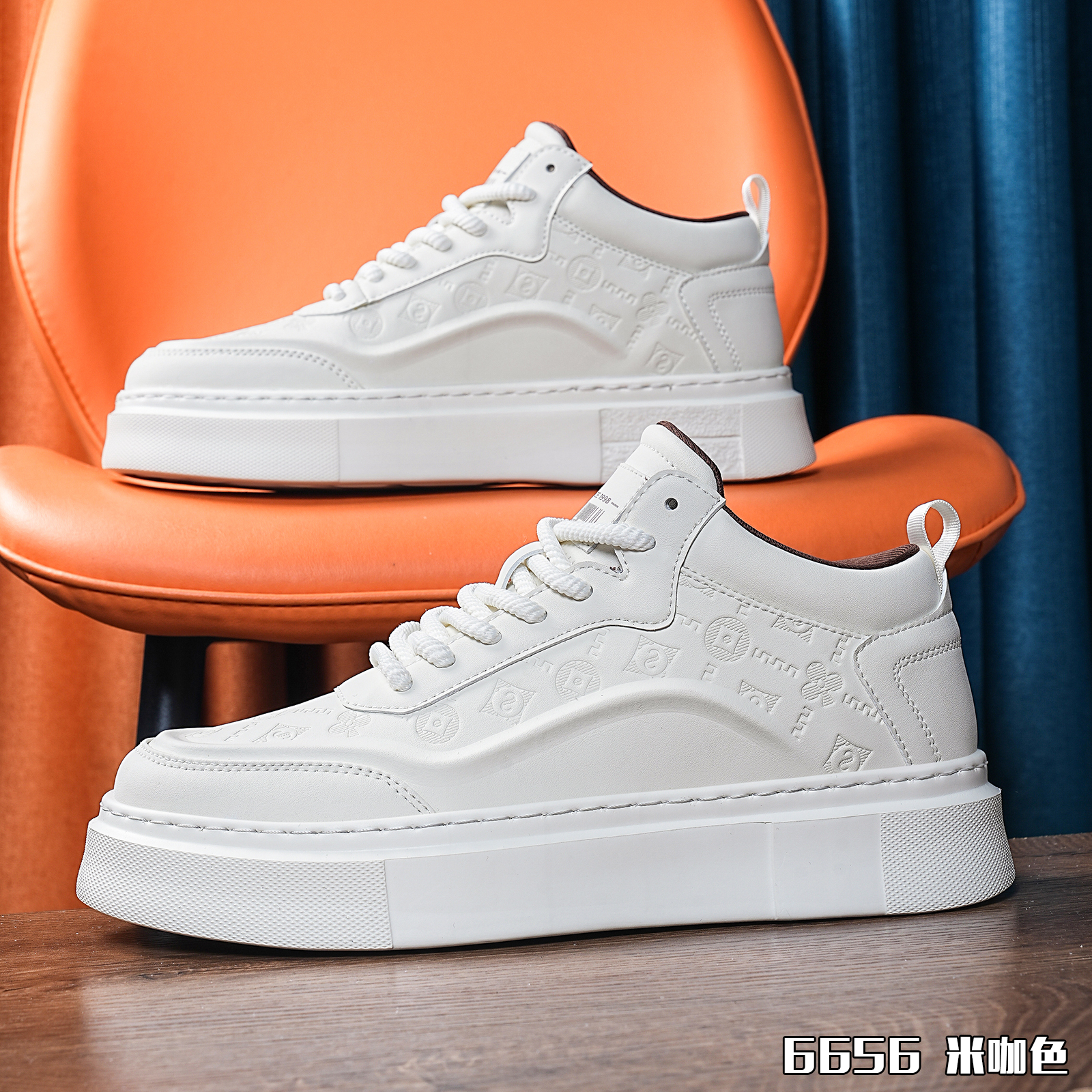 2024早秋新款中帮男鞋时尚百搭小白鞋潮鞋厚底增高高级感爆款男鞋