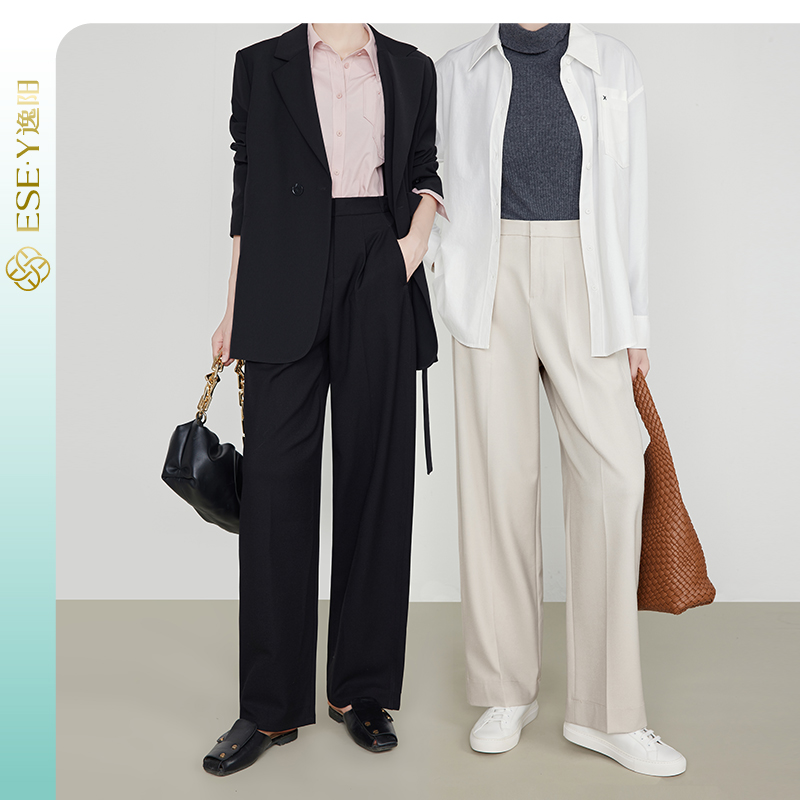 【逸阳※金奢】ESE·Y-时尚气质通勤老雅丹风高腰休闲显瘦直筒裤