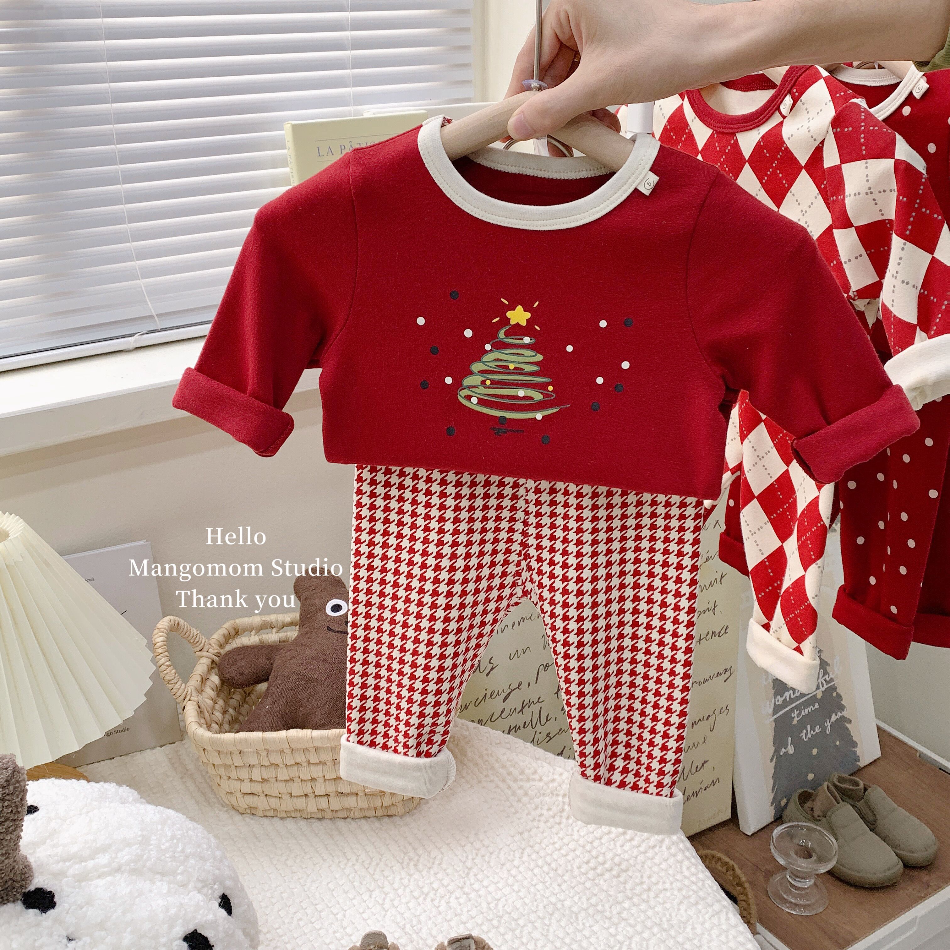 【龙年系列280G棉】儿童保暖内衣套装男女童喜庆红色秋衣宝宝家居服