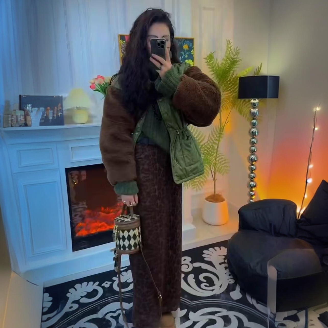 大萍子家 气质网红时尚休闲百搭绿色高品质拼接棉服外套2985