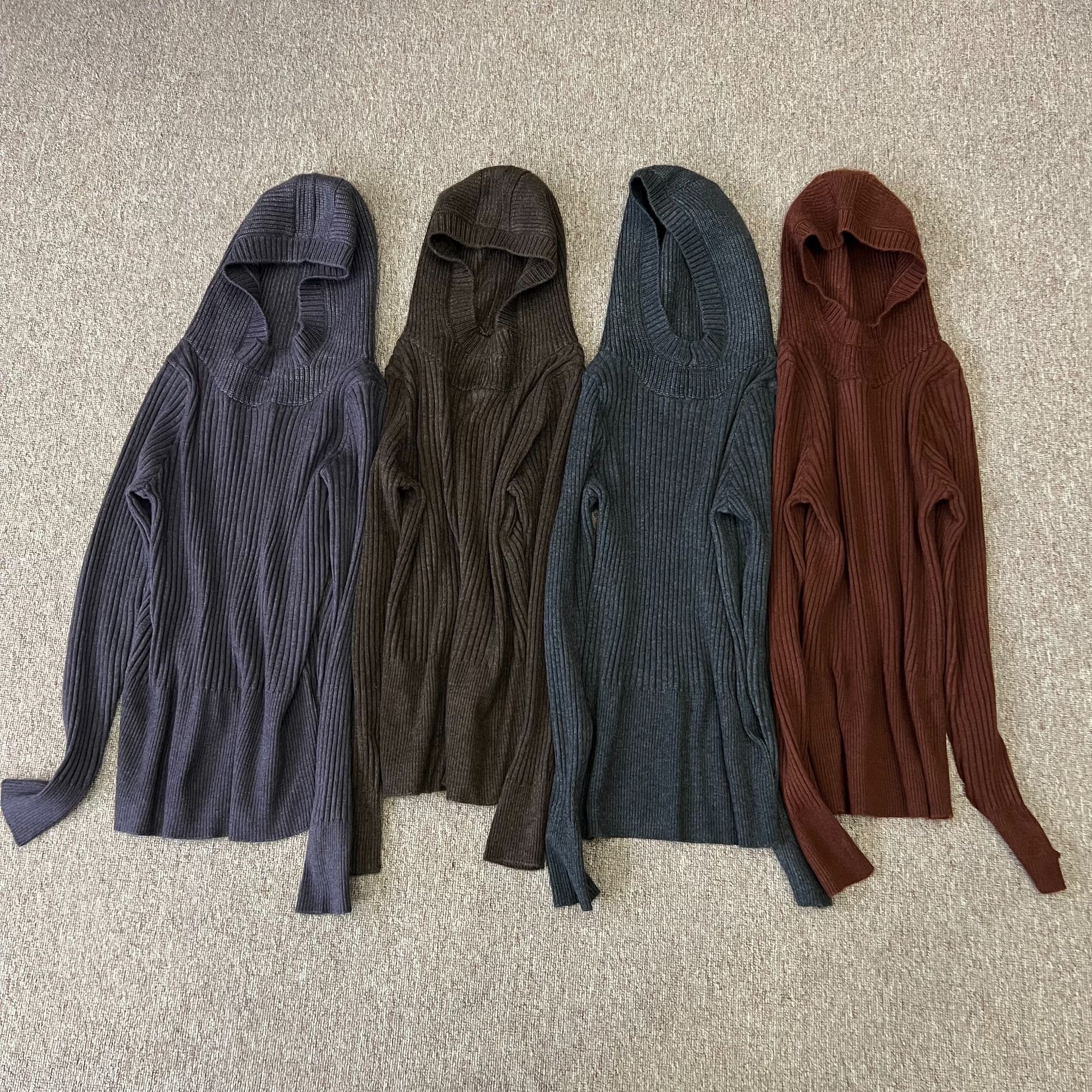 连帽坑条套头针织衫纯色宽松百搭打底叠穿减龄文艺毛衣上衣