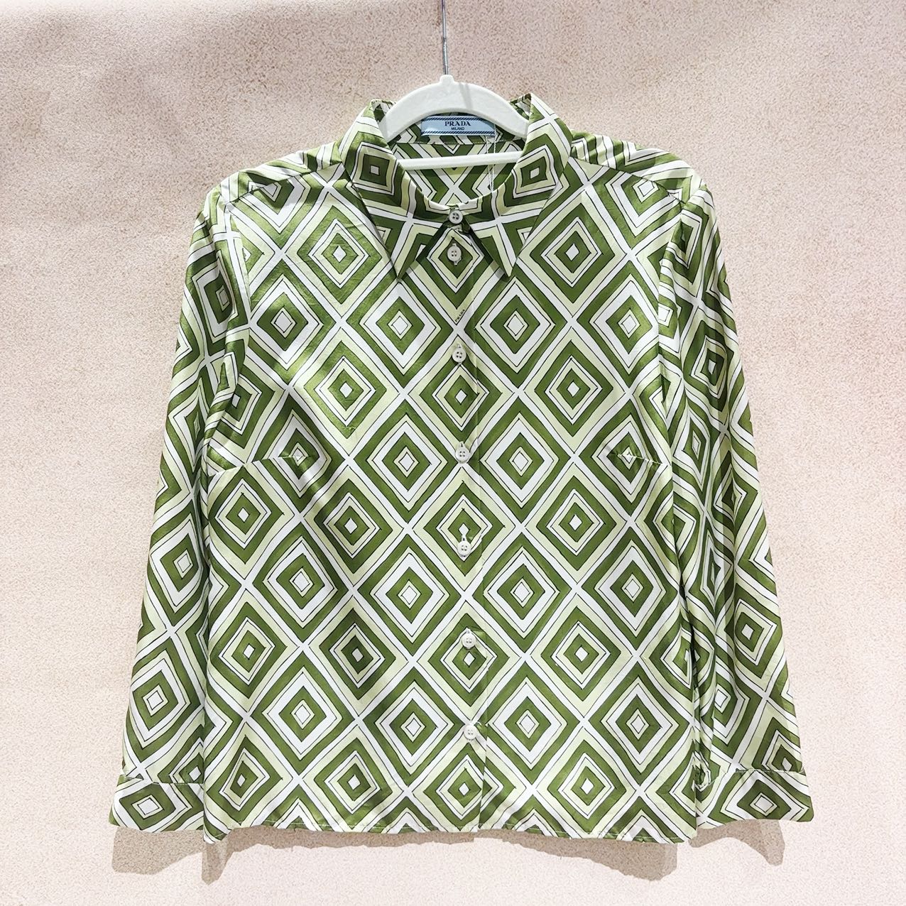 99新 Prada/普拉达 蔚蓝/几何图案衬衫外套 绿色（水洗标有缺失）