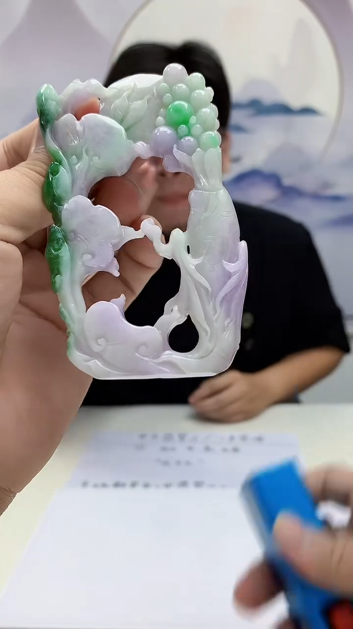 【闪购商品】定制翡翠未镶嵌4688bb-毛货如意19赠底座龙门架