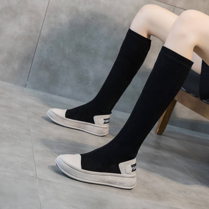 【棠棠新品】洋气百搭中筒靴女厚底2024秋冬新款显瘦弹力女瘦瘦靴