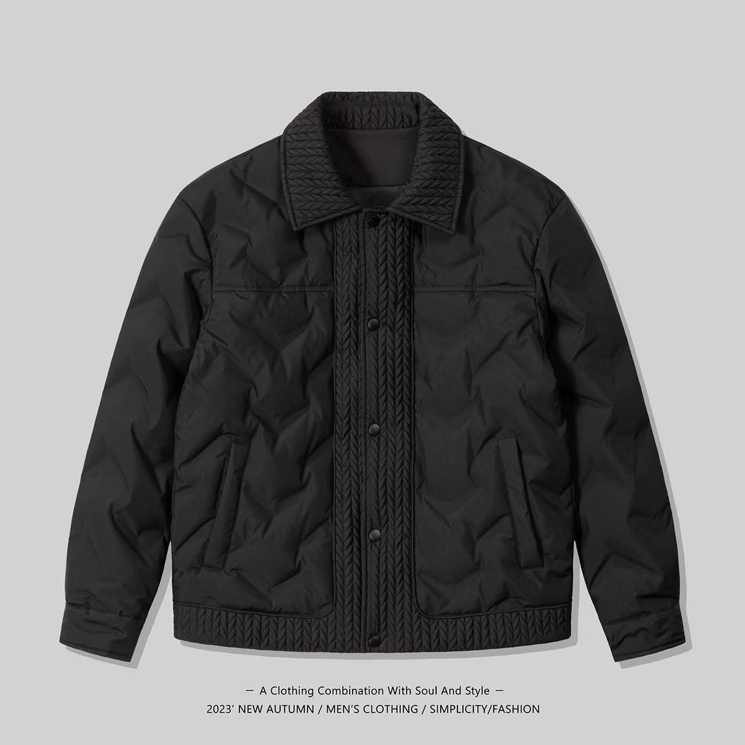 羽绒服男2023新款冬季麦穗拼接鸭绒时尚翻领保暖宽松轻薄羽绒外套
