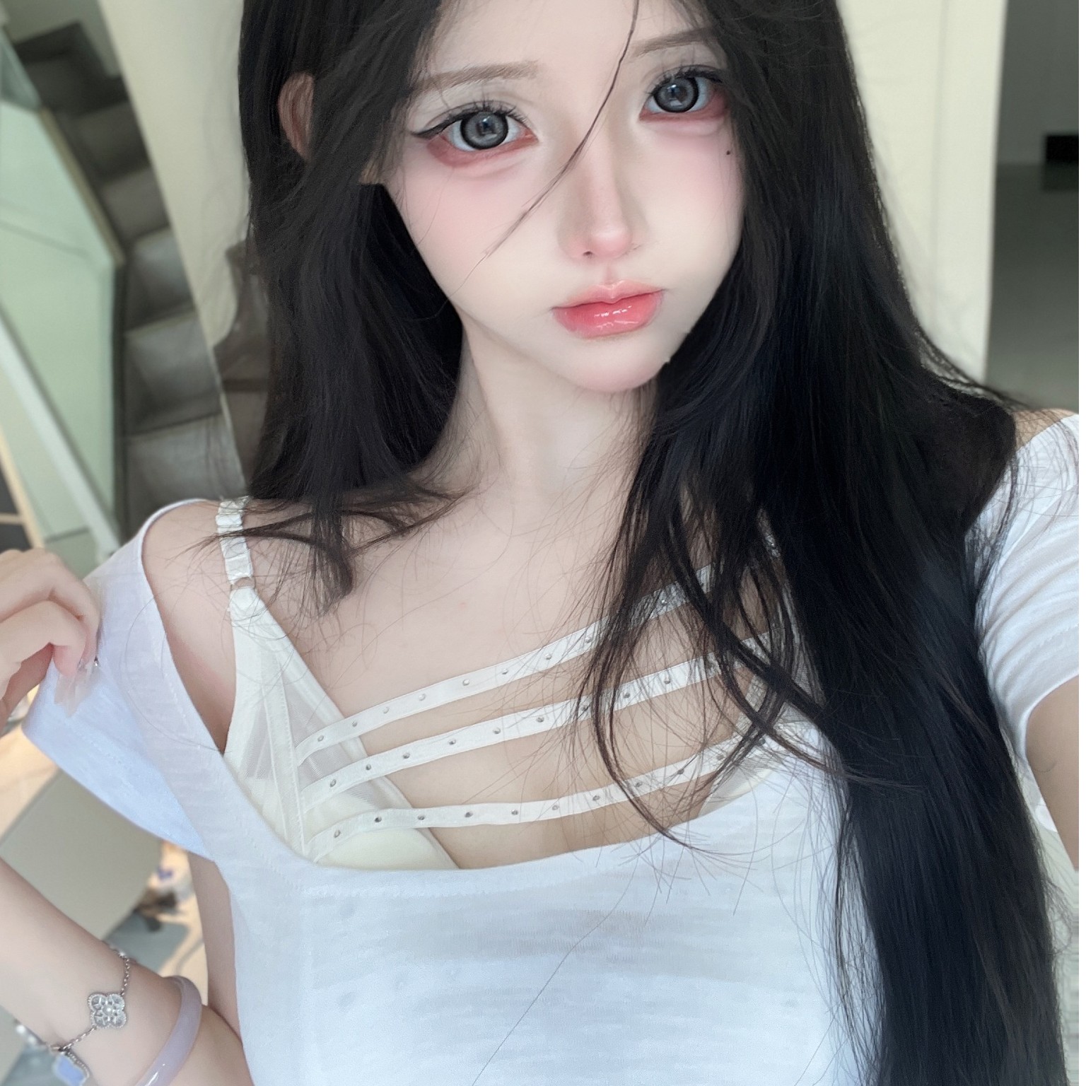 fussyy【纯欲小飞袖打底】清凉夏季白色修身微透t恤YF004