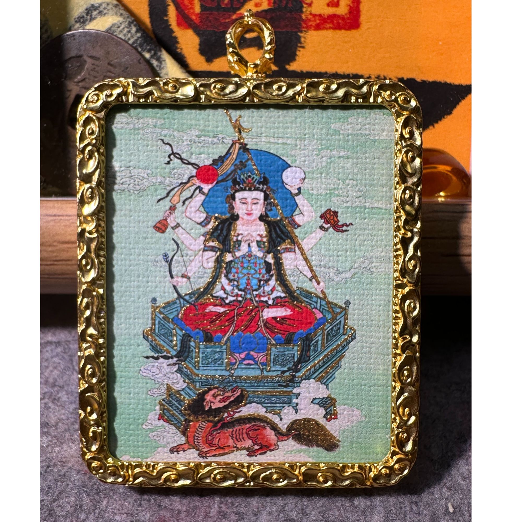 合金吊坠 合金吊坠 斗姆娘娘 神威福佑 半手绘描金 国风坠饰车挂