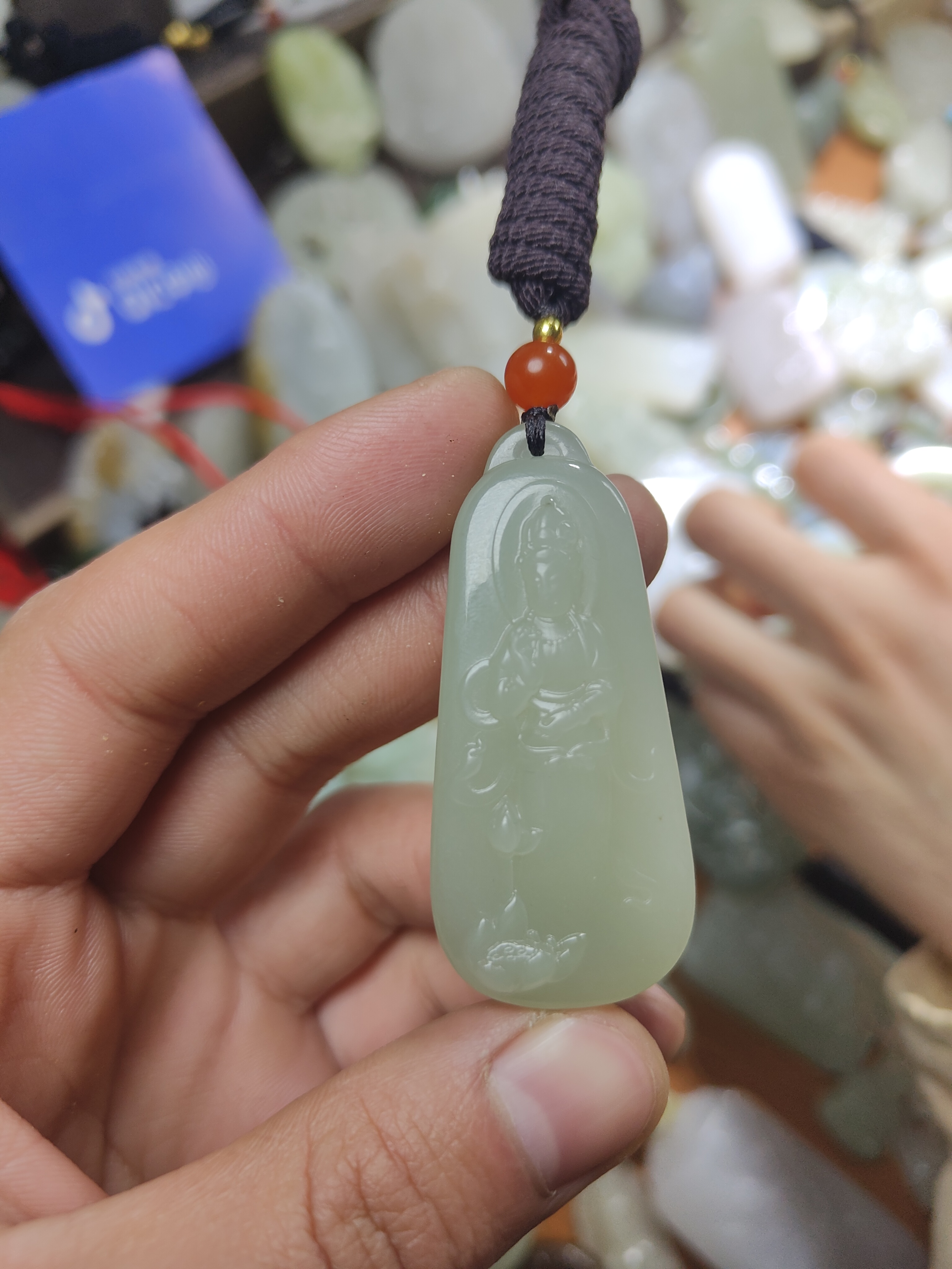 和田玉观音牌子挂件