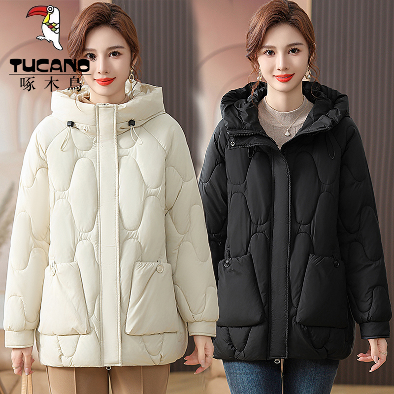 TUCANO/啄木鳥女士短棉袄秋冬季加绒加厚时尚休闲通勤连帽棉衣服