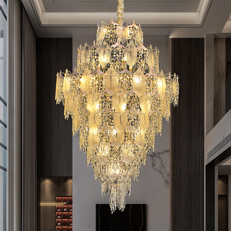 别墅客厅酒店轻奢家用自建房中控旋转楼梯水晶大吊灯个性创意高档