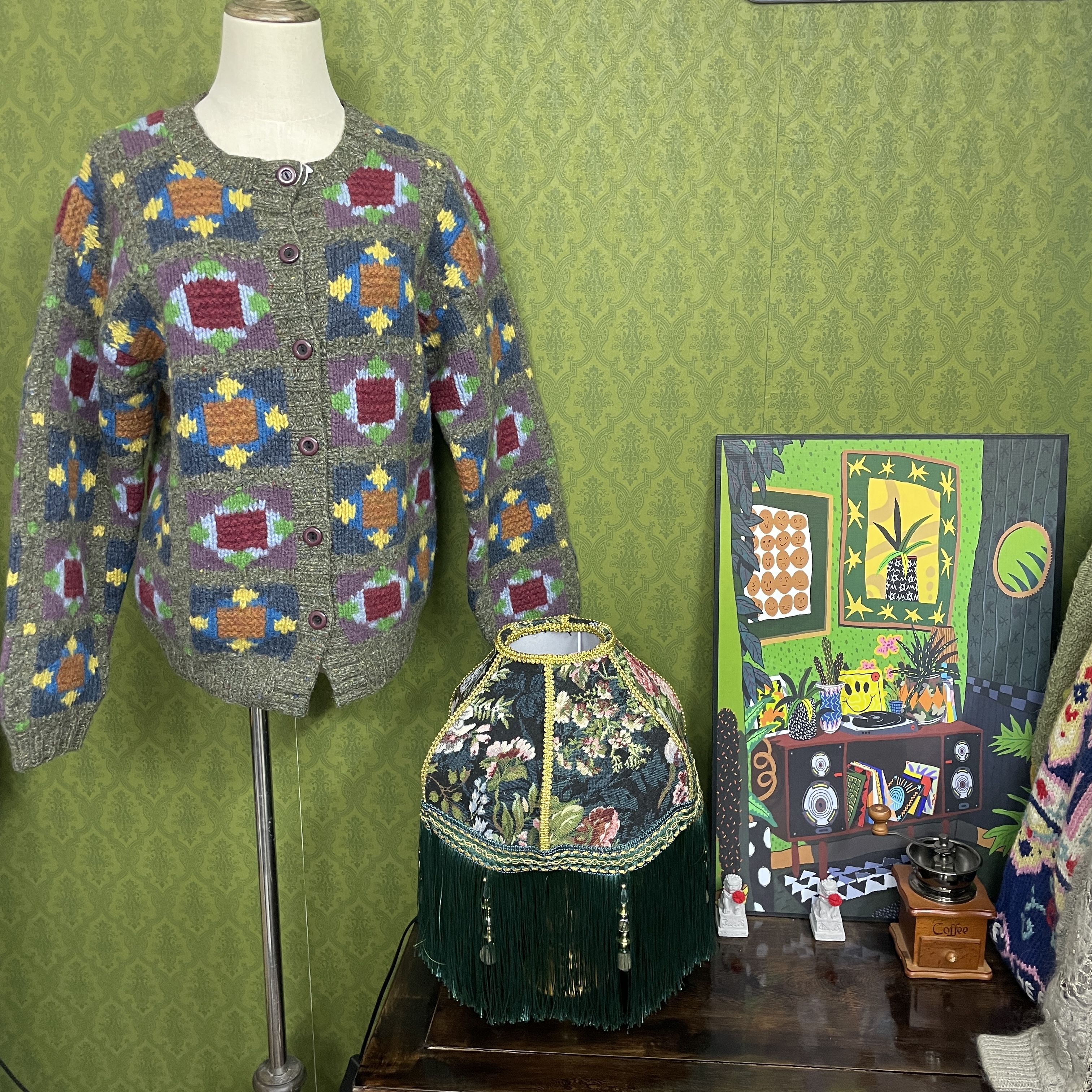 vintage古着重工立体钩花毛衣 直播间专属链接