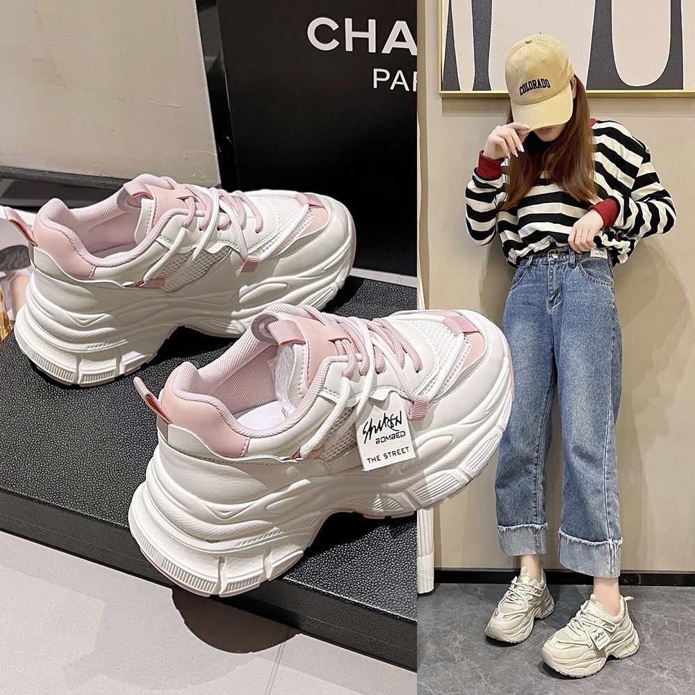 红蜻蜓牌老爹鞋女2023新款春秋季网面百搭厚底松糕网红潮流休闲运
