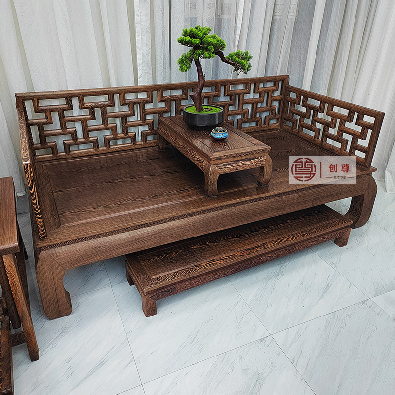 红木家具鸡翅木万字罗汉床三件套仿古中式贵妃沙发床雕刻床榻