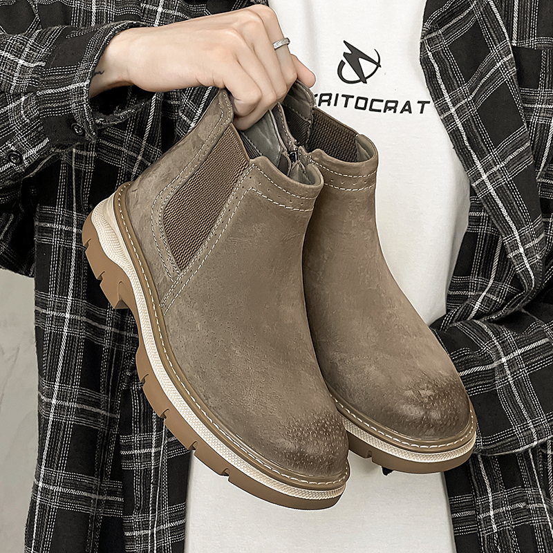 真皮切尔西靴男款马丁靴男鞋中帮工装靴高帮鞋皮靴皮鞋冬季男靴子