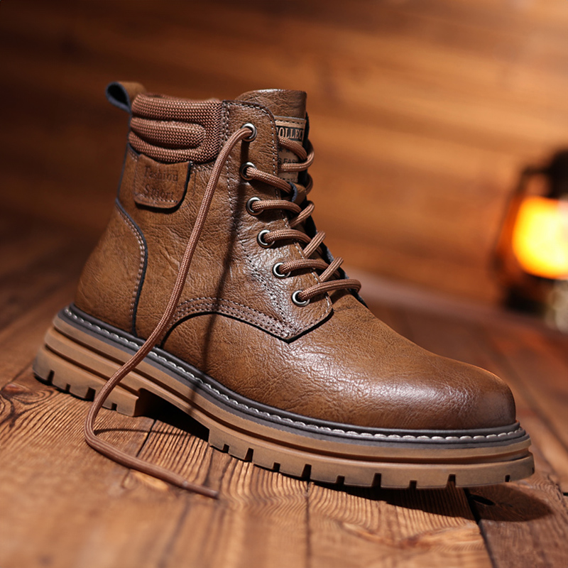 侧拉链英伦风马丁靴男鞋高帮鞋皮鞋工装靴中帮短靴冬季加绒男靴子