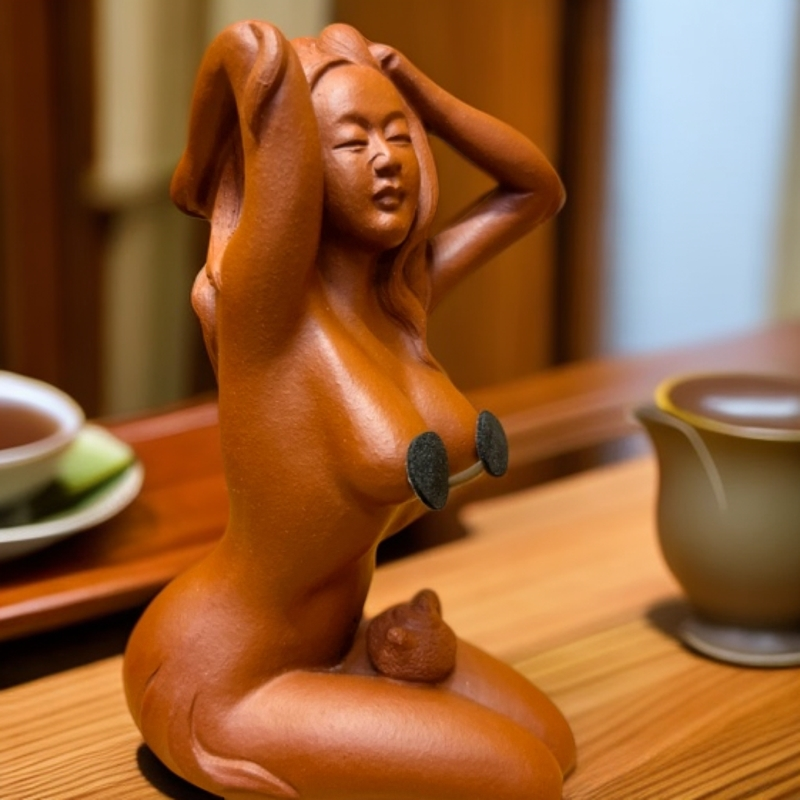 精品紫砂茶宠雕塑摆件 紫砂美女 窈窕淑女 可浇养