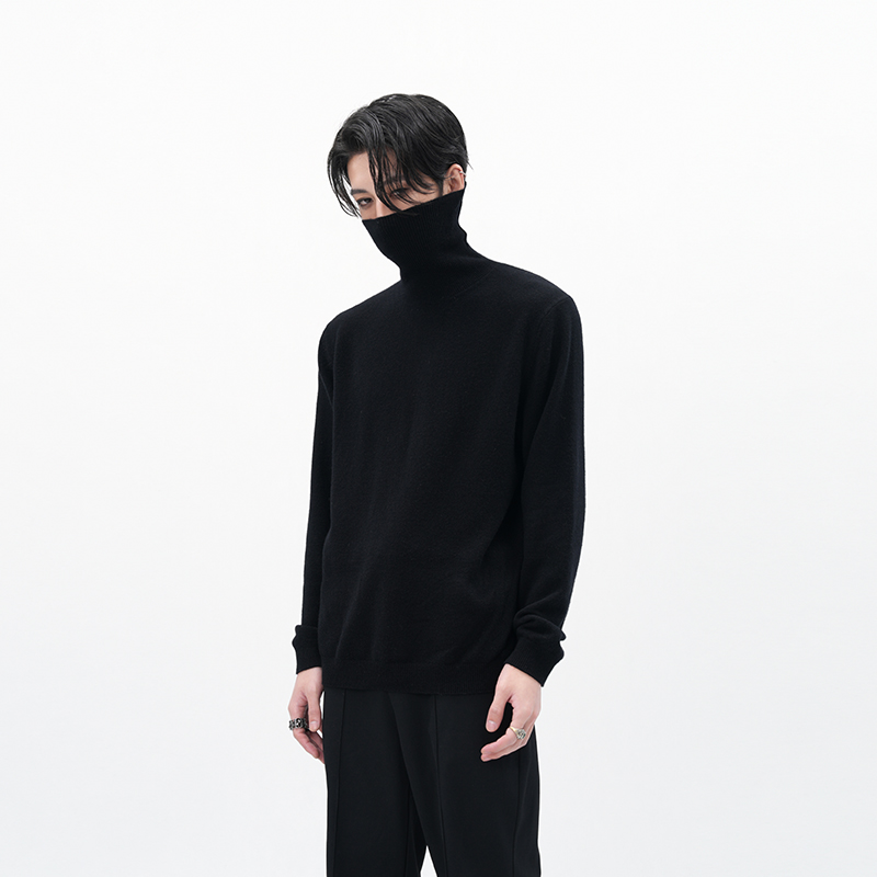 HARH“黑色氛围”100%羊毛高领绒感亲肤打底针织衫冬加厚保暖毛衣