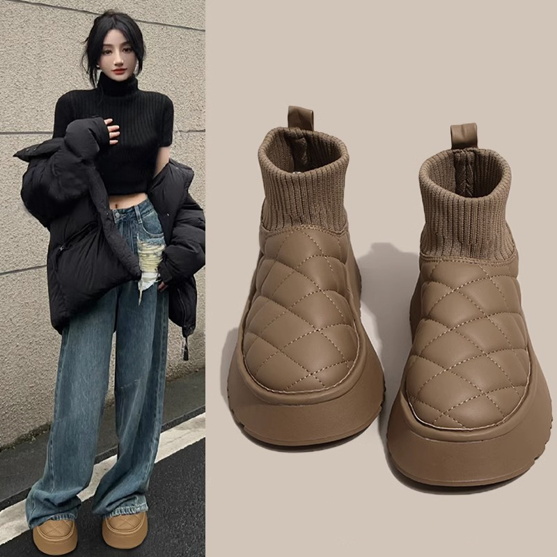 红蜻蜓牌瑞2023冬季新款雪地靴松糕加厚爆款小香风针织软底厚底棉