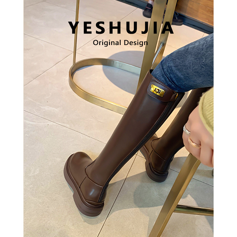 红蜻蜓牌靴子女2023秋冬款长筒靴女加绒高筒靴显瘦长靴女英伦风瘦