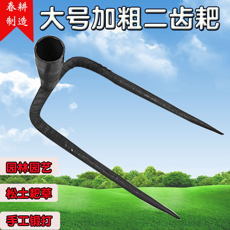 春耕农用二齿耙子二齿锄头园艺耙子种地种菜钉耙大号加粗抓钩农具