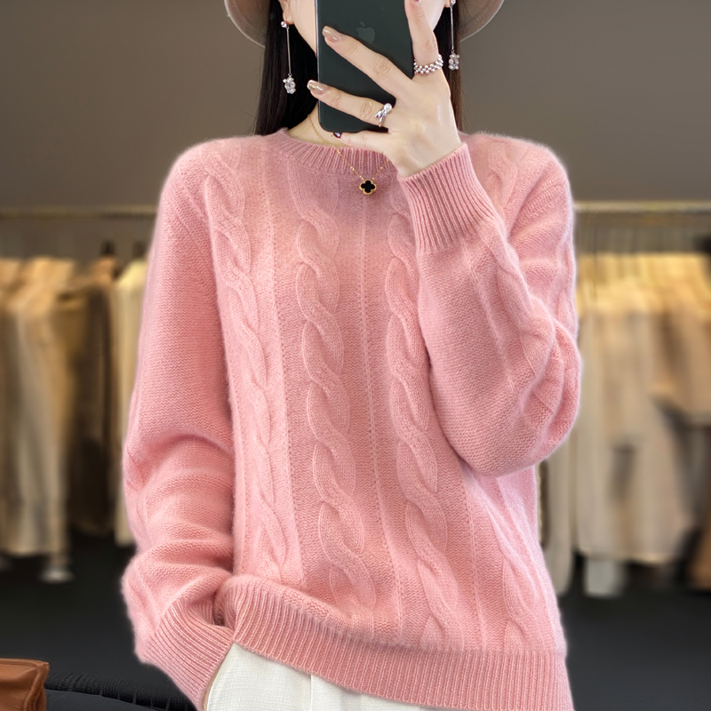 红莲新款羊绒衫女韩版圆领套头加厚毛衣宽松打底衫长袖气质羊毛衫