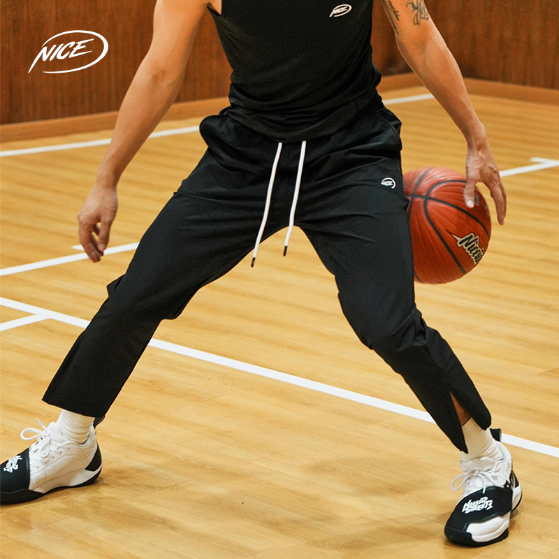 NICEID NICE九分运动裤男春秋款宽松直筒长裤刺绣LOGO篮球训练裤