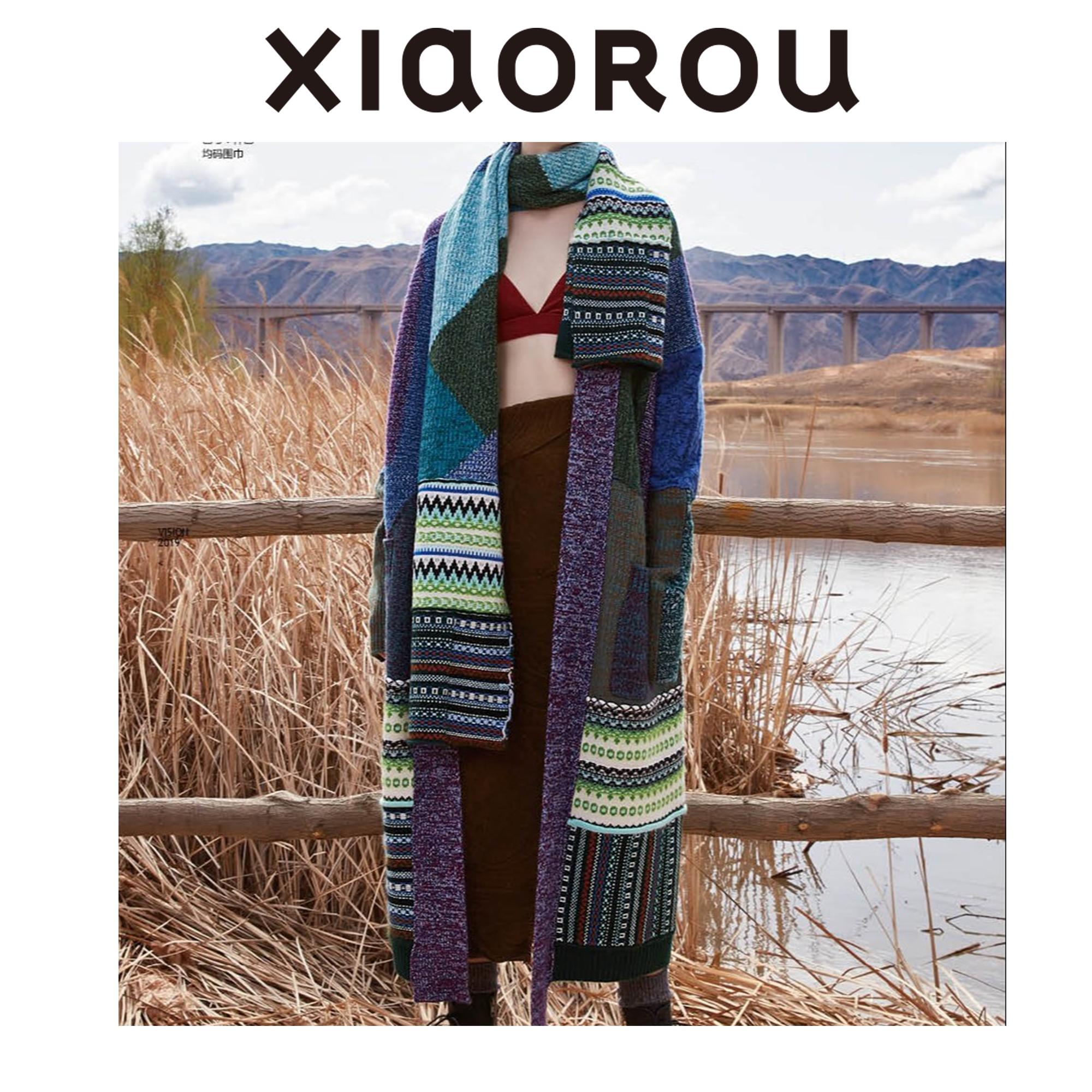 【清波老师专享】设计师基本款100山羊绒民族风HF19562秋冬开衫围巾