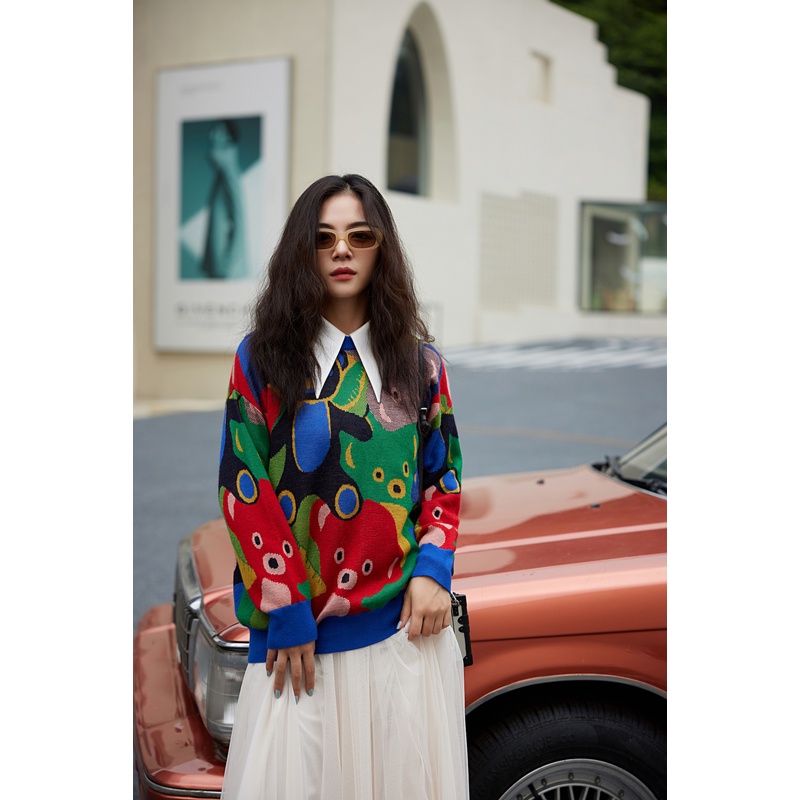 XIAOROU/小柔WZ2377小柔羊绒2023秋冬新款花色羊绒针织衫