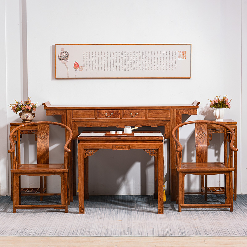 红木家具花梨木中堂六件套中式刺猬紫檀条案实木供桌玄关供桌香案