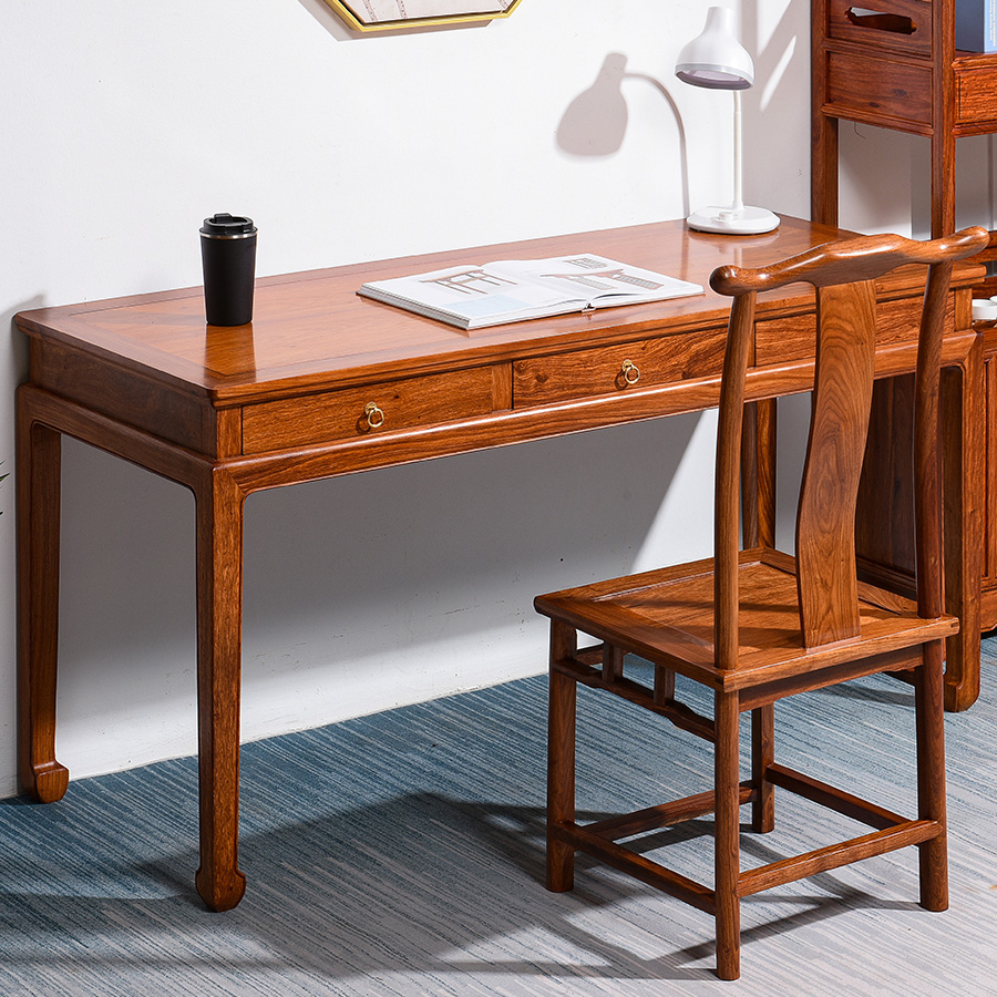 红木书桌新中式实木刺猬紫檀办公桌电脑桌学习桌花梨木家用写字台