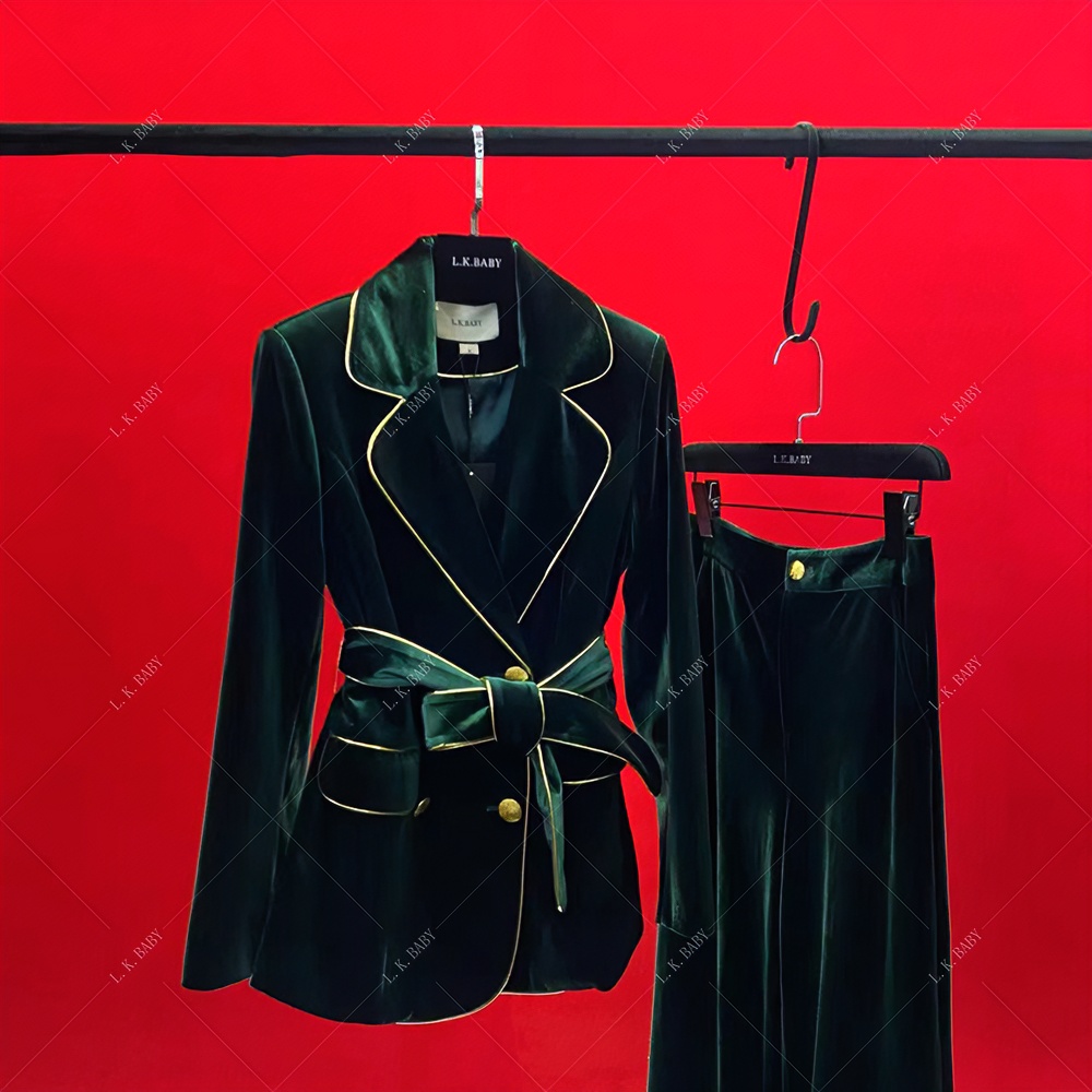 【L.KBABY】赫本茉莉卡气质外套长款春季拼接高定轻奢金丝绒西服902