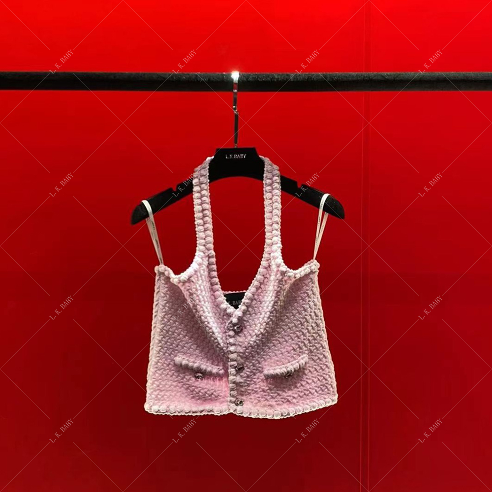 【L.K.BABY】夏日甜心 法式小香挂脖小众编织背心夏季蕾丝气质轻奢A