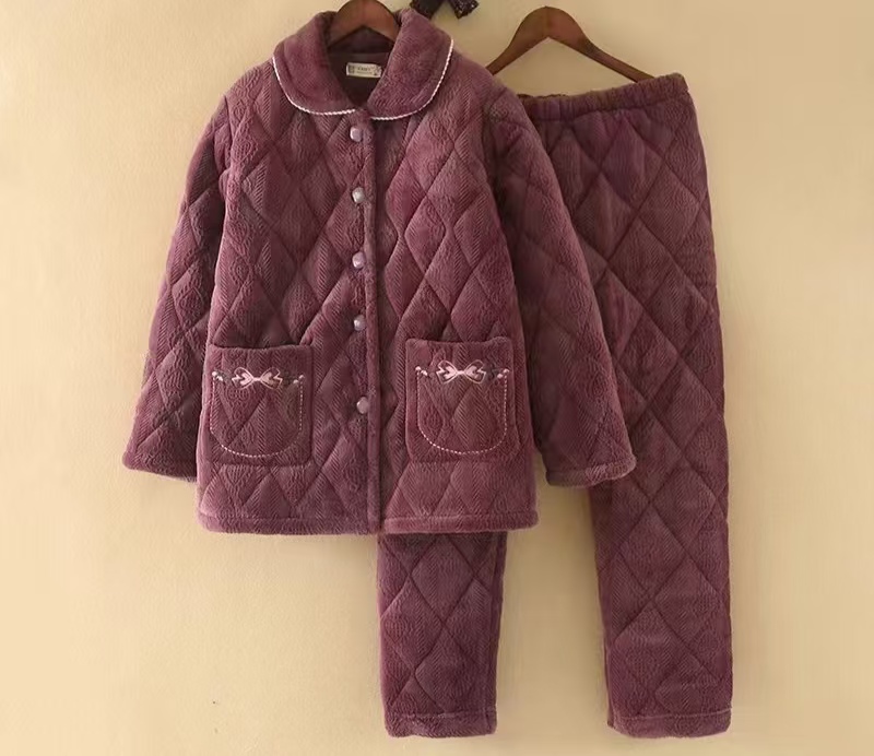 三层夹棉加厚睡衣妈妈婆婆装睡衣女套装老年保暖加绒女士秋冬