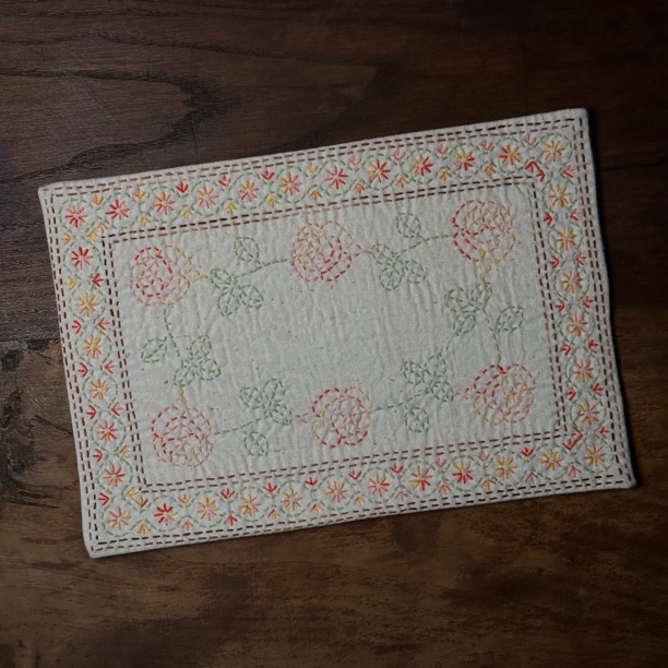 熙熙手作老布手织布刺子绣茶席城市花园20*30cm手工轻奢国风