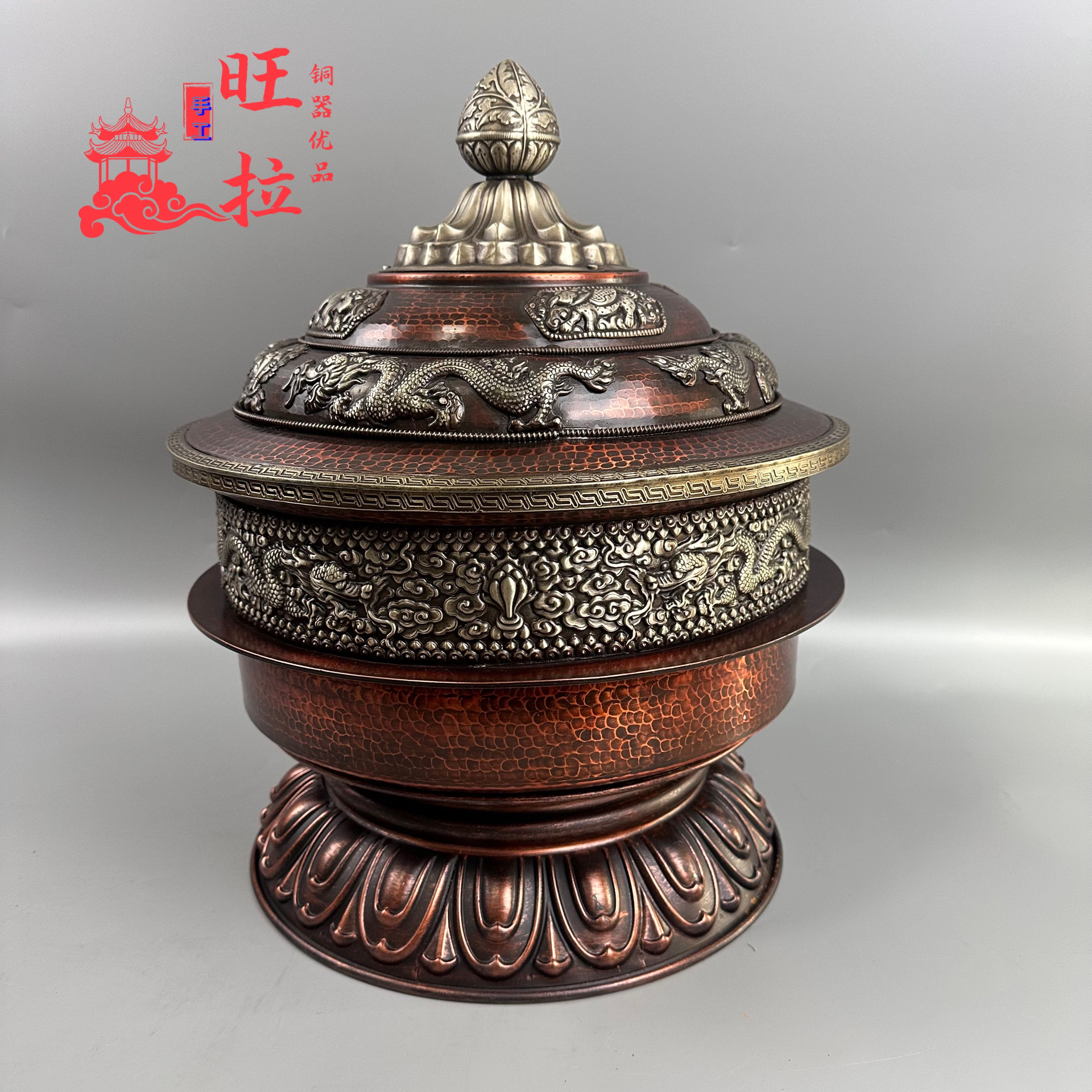 旺拉铜器优品藏族家用摆件铜锅纯手工口径37.5厘米一对发邮政中通