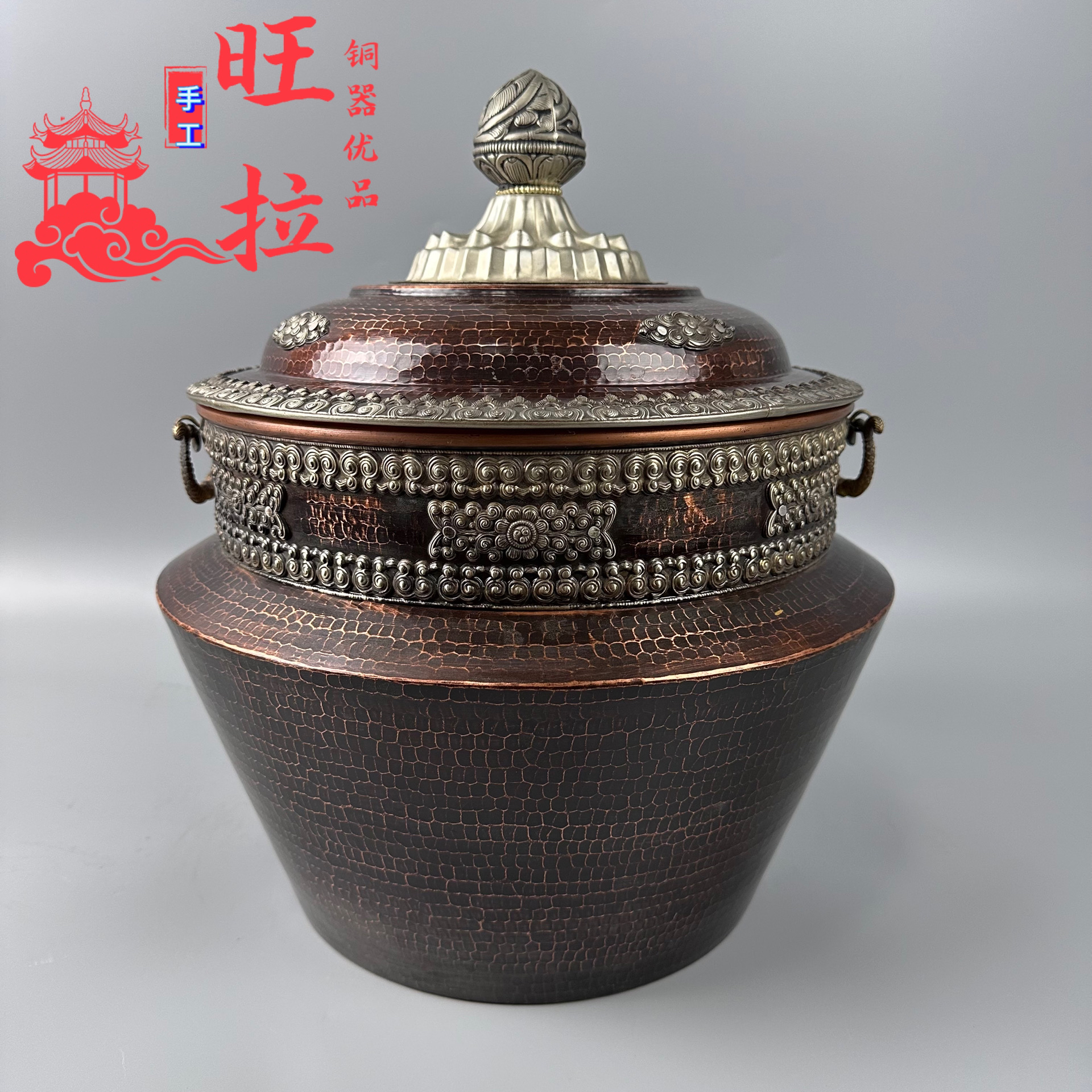 旺拉铜器优品纯手工铜器复古糌粑盒藏族家居家用摆件