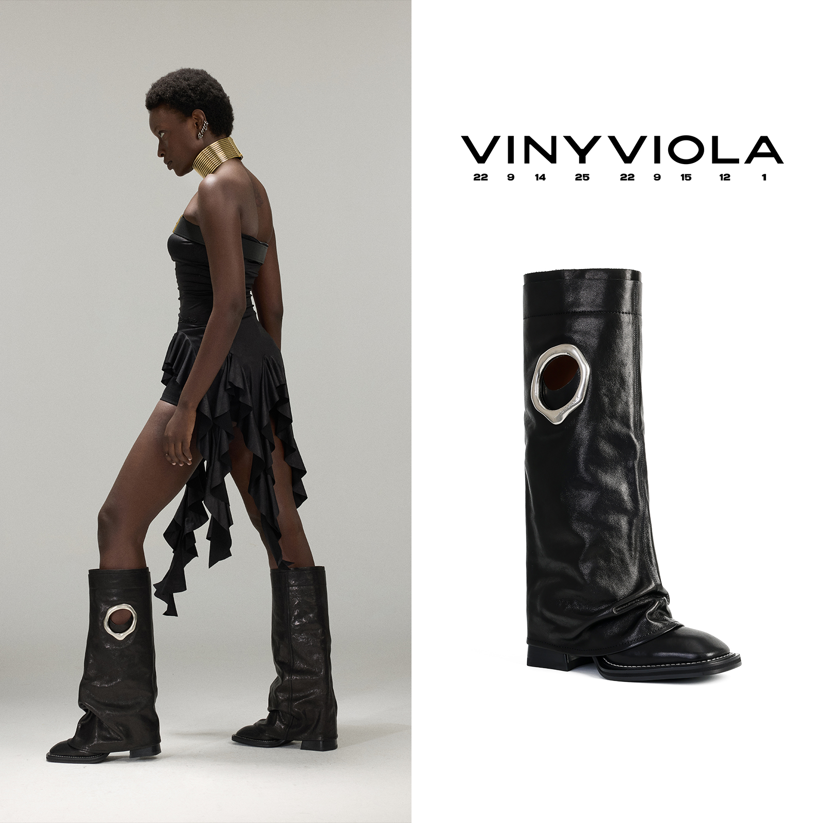 VINYVIOLA24AW新款S线简约方头高靴时装靴