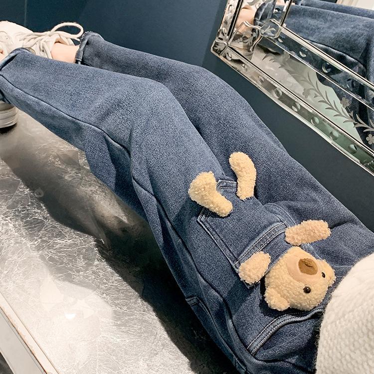精品童装女童冬装牛仔裤2023新款洋气儿童中大童加厚百搭网红加绒