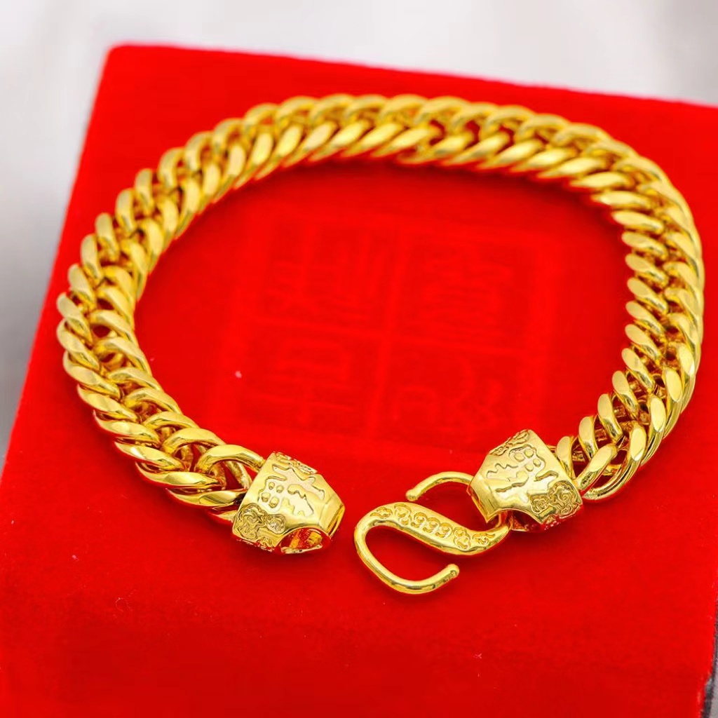 合金手链 精品福字老板手链马鞭链 大气金色霸气光面时尚个性粗款