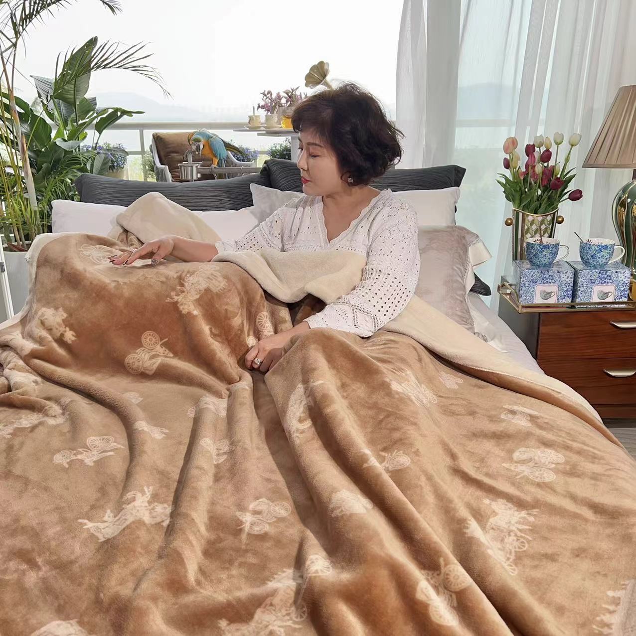 列弗-轻奢加厚双面毛毯多功能睡毯办公室午睡毯  ..