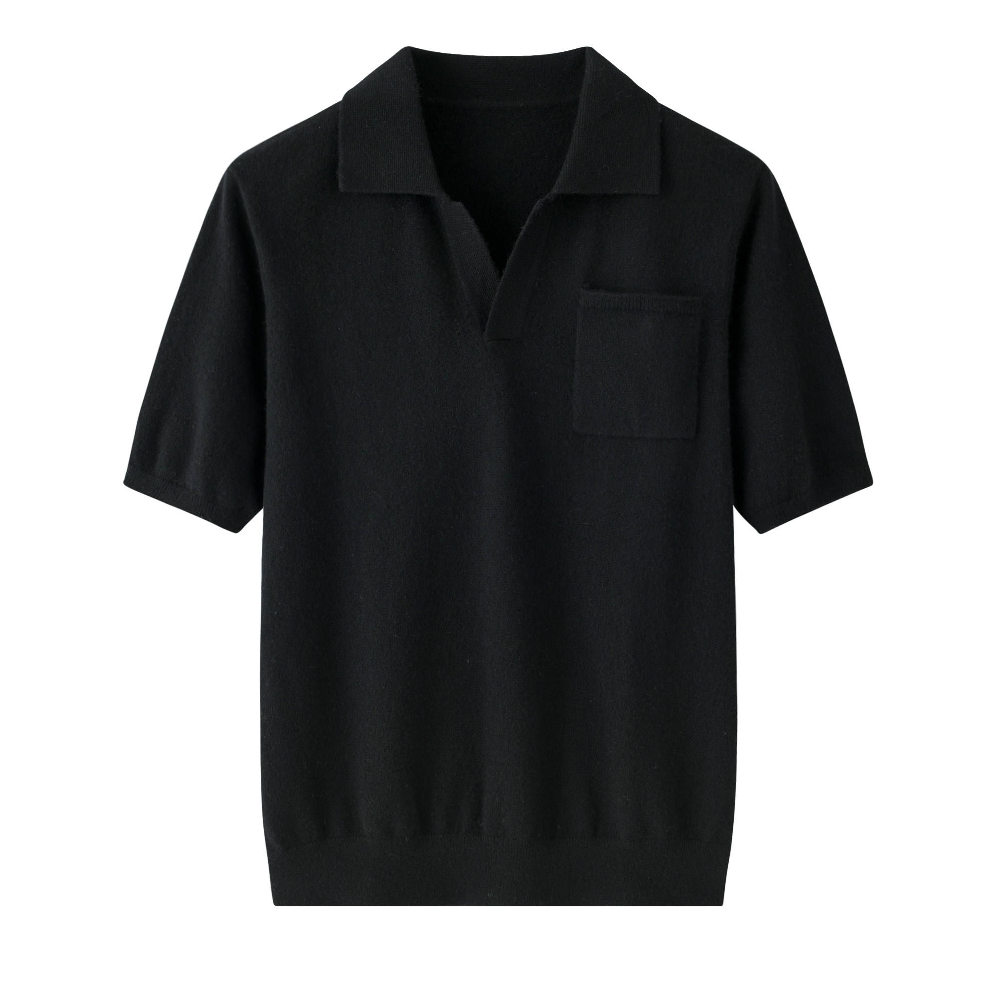 原产地鄂尔多斯纯羊绒小翻领平面男半袖宽松气质简约百搭男士短袖