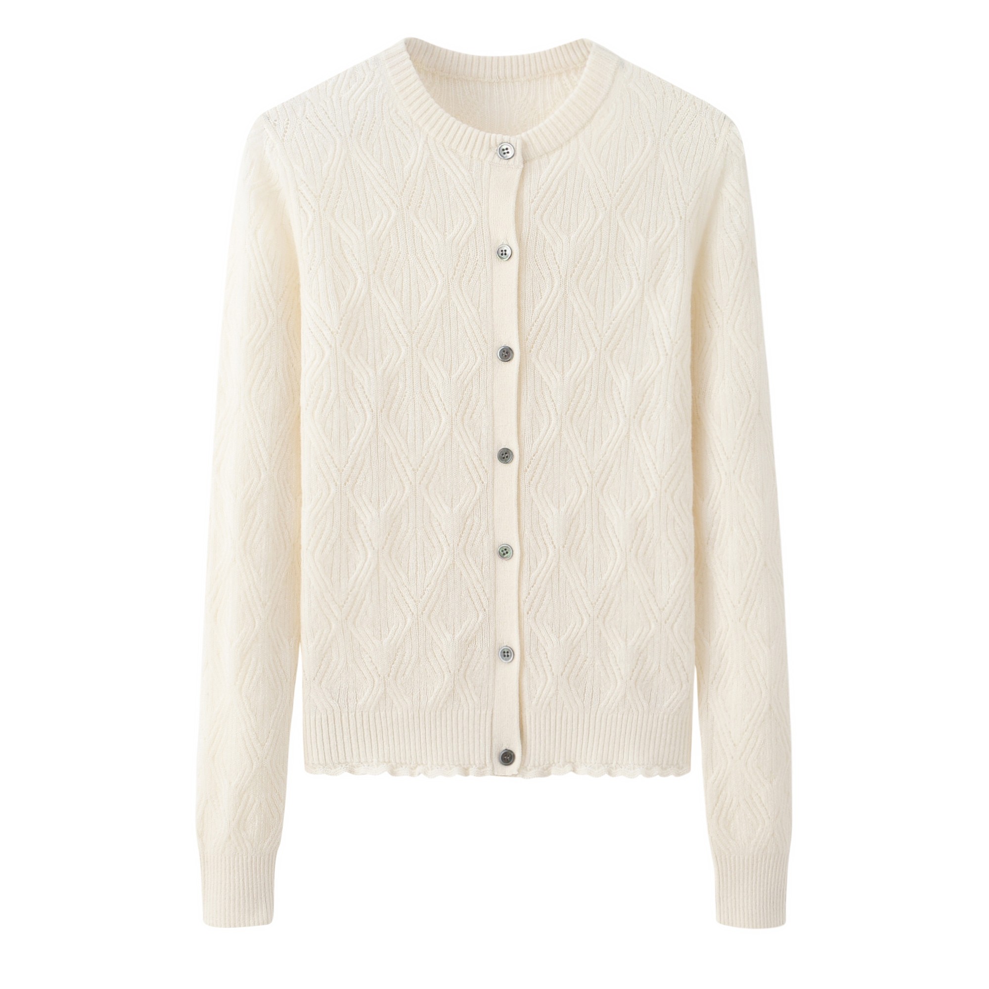 鄂尔多斯市原产地山羊绒圆领针织短款白色秋冬加厚女开衫羊绒衫