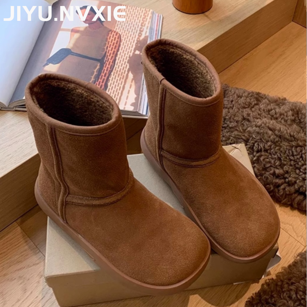 秋冬2023新款保暖加绒棉靴毛毛加厚雪地靴中筒靴时尚厚底女短靴子