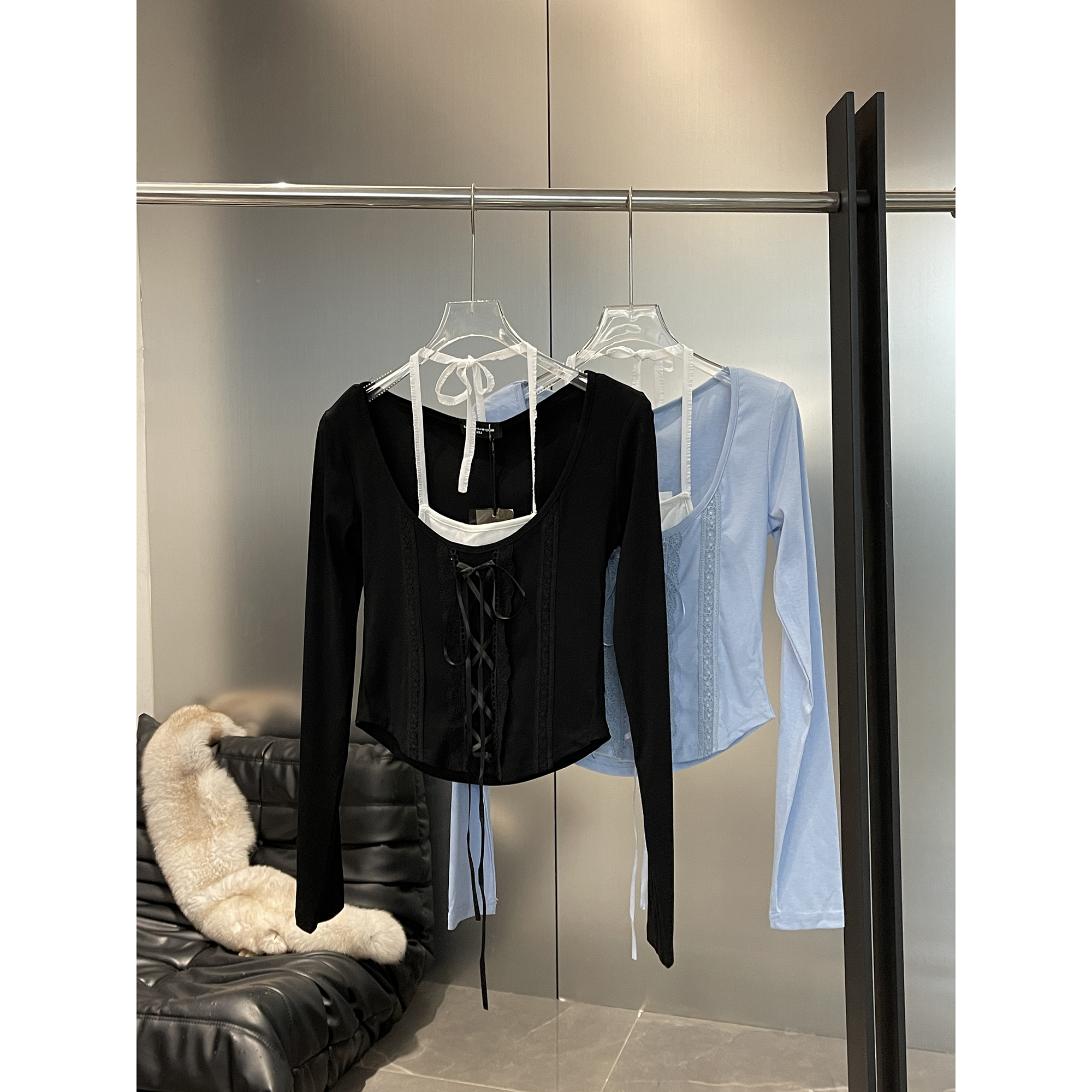 纯欲风挂脖长袖T 2457（清）