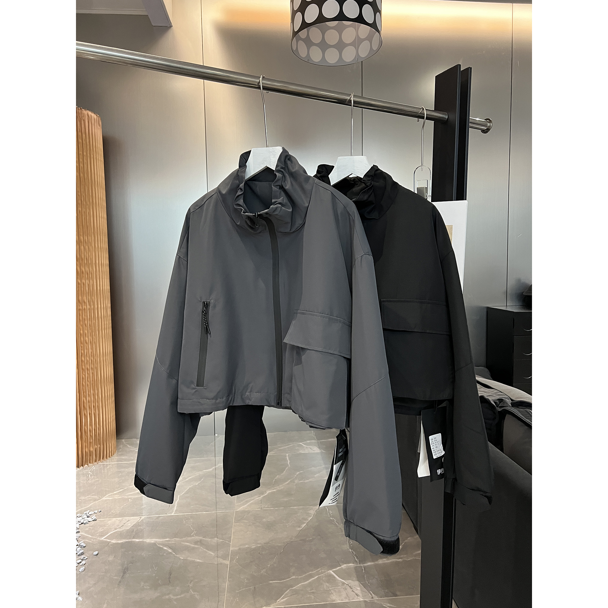 抽绳立领短款冲锋衣外套W-651（清）