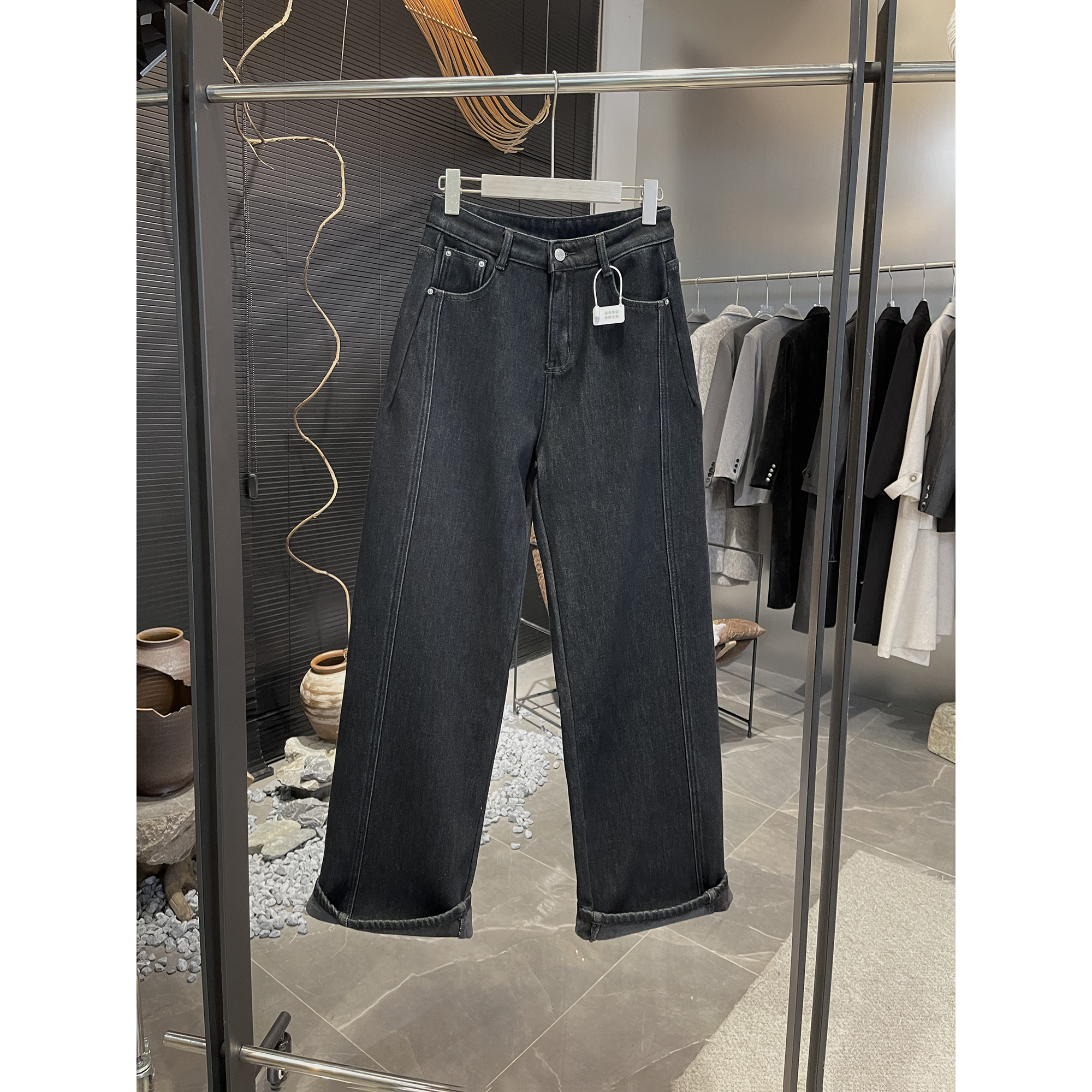 加厚复合绒黑灰色牛仔裤81018-2（清）