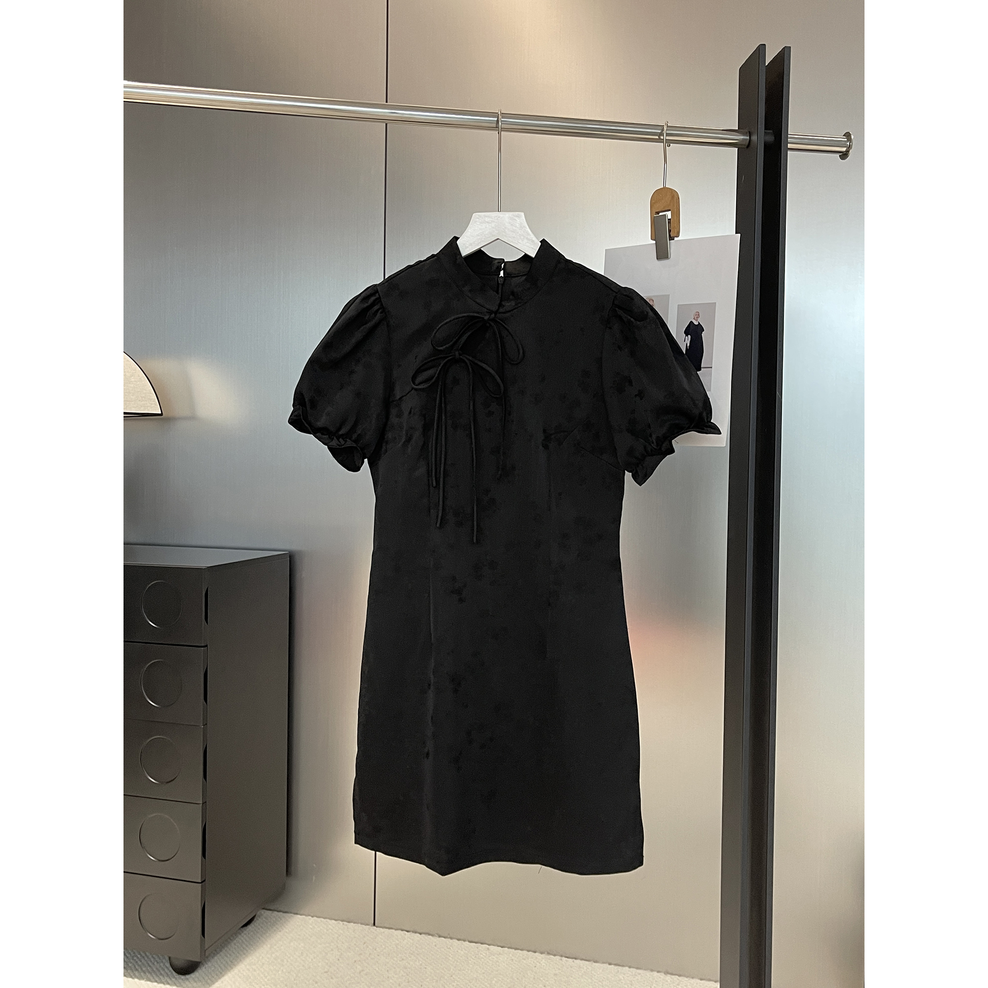 泡泡袖立领国风连衣裙9166