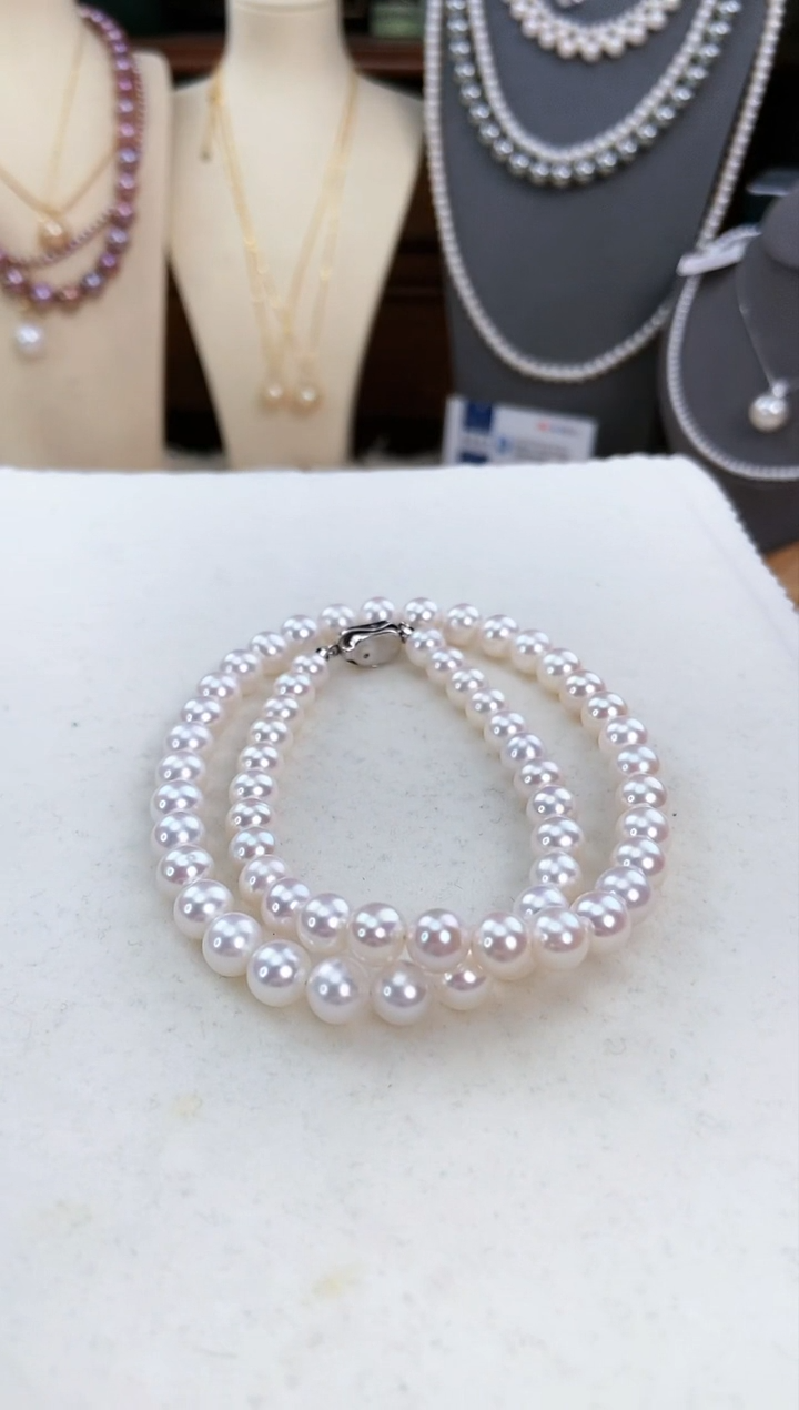 【闪购商品】淡水珍珠项链银S925镶嵌无核正圆7-8mm极光珍珠